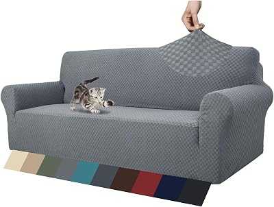 MAXIJIN Jacquard Sofa Cover 3 Seater Light Grey Stretch Non-Slip Protector