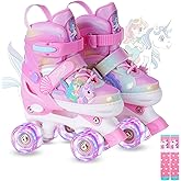 Girls Roller Skates for Kids Ages 3-12 Adjustable Light Up Roller Skates for Toddlers Beginners Boys Unicorn Mermaid Rainbow Gift for Indoor Outdoor Sports