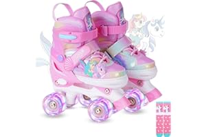 GINGILI LIFE Girls Roller Skates for Kids Ages 3-12 Adjustable Light Up Roller Skates for Toddlers Beginners Boys Unicorn Mermaid Rainbow Gift for Indoor Outdoor Sports