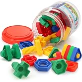 LotFancy Nuts and Bolts, 24pcs Fine Motor Skills Occupational Therapy Toys for Kids, Shapes and Colors Matching Toys, Montessori Building Construction Game with Storage Box for Baby and Toddlers