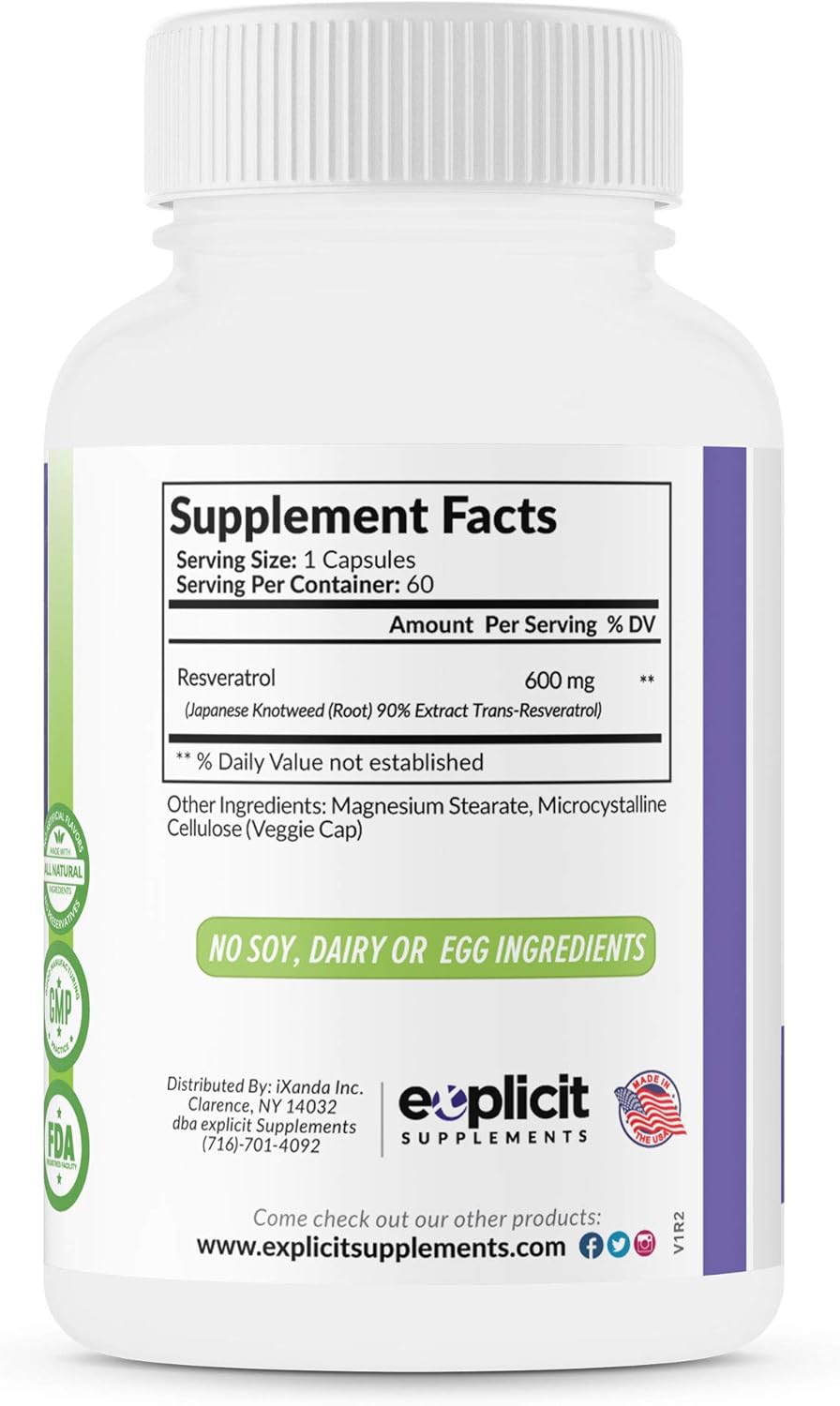 Amazon Com All Natural Pure Resveratrol Max Strength 1200mg Daily Supports Immune Function Anti Aging 1 Month Health Personal Care