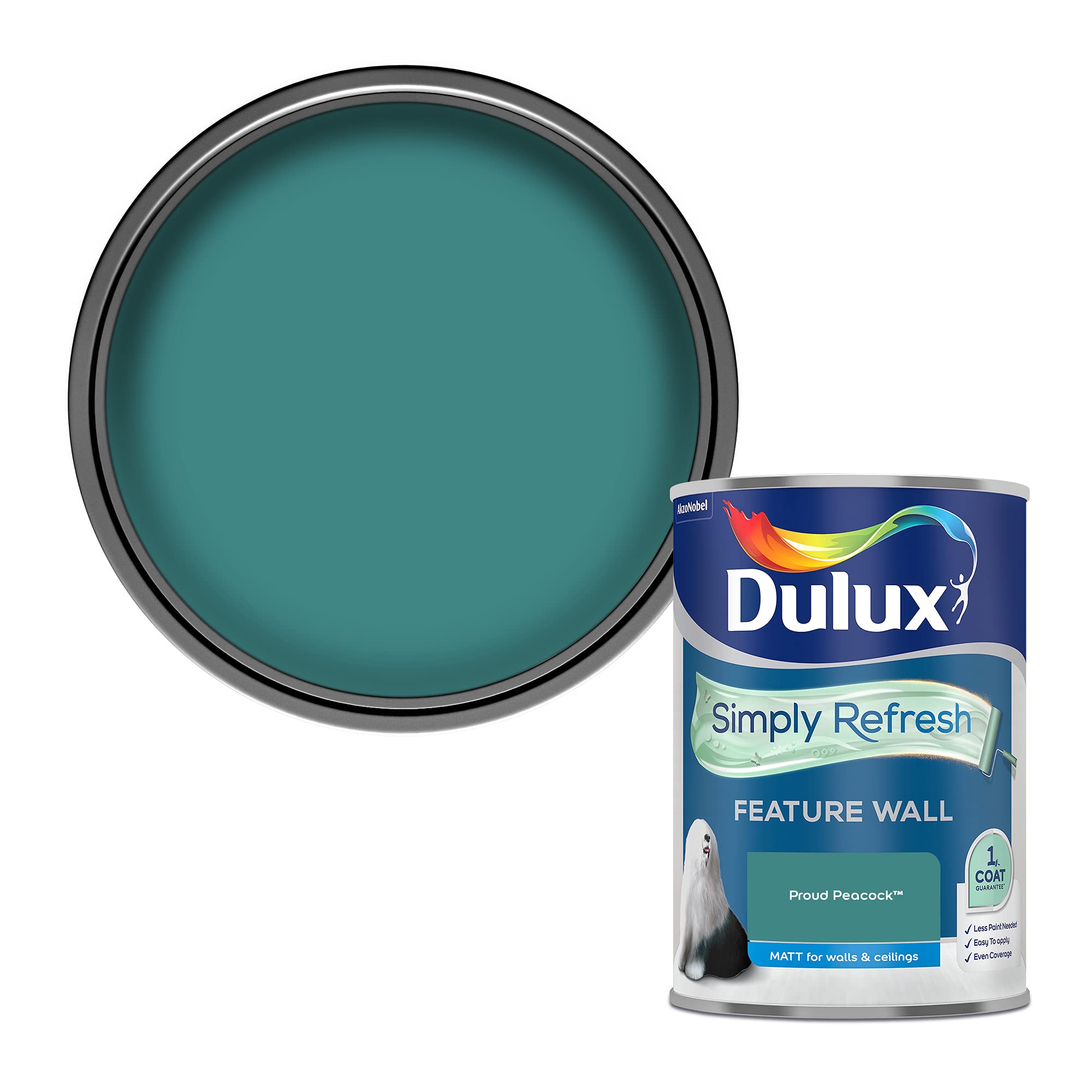 Dulux Simply Refresh Feature Wall Matt Emulsion Paint - Proud Peacock - 1.25L, 5569251 — image 1