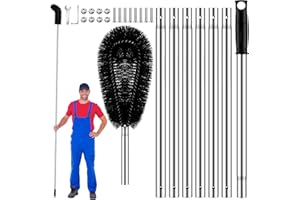 POILKMNI New Upgraded Gutter Cleaning Tools, 9.7 ft Long Gutter Cleaning Tools from The Ground, Gutter Cleaner Ability to Easily Clear Roof Leaves & Debris, 8 Stainless Steel Tubes and 1 Black Brush Head