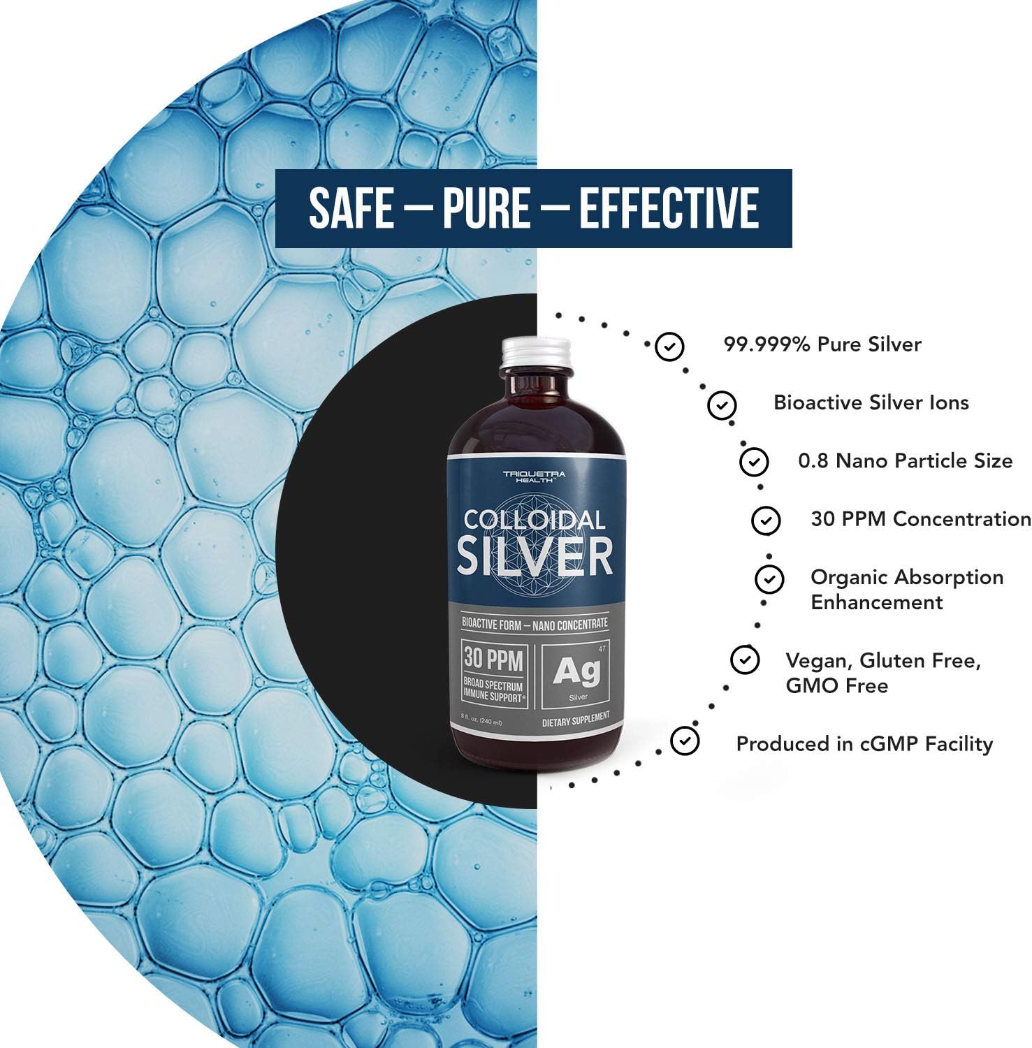 Bioactive Colloidal Silver - 8 oz, Glass Bottle, Vegan, Safe Doses with Highest Effectiveness - Nano Ions, 30 PPM - Immune Support (48 Servings): Health & Personal Care