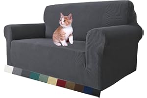 MAXIJIN Stretch Loveseat Sofa Slipcovers 1 Piece Love Seat Couch Covers for 2 Cushion Couch Non Slip Sofa Cover Washable Dog Cat Proof Furniture Protector Pet Friendly (Loveseat, Gray)