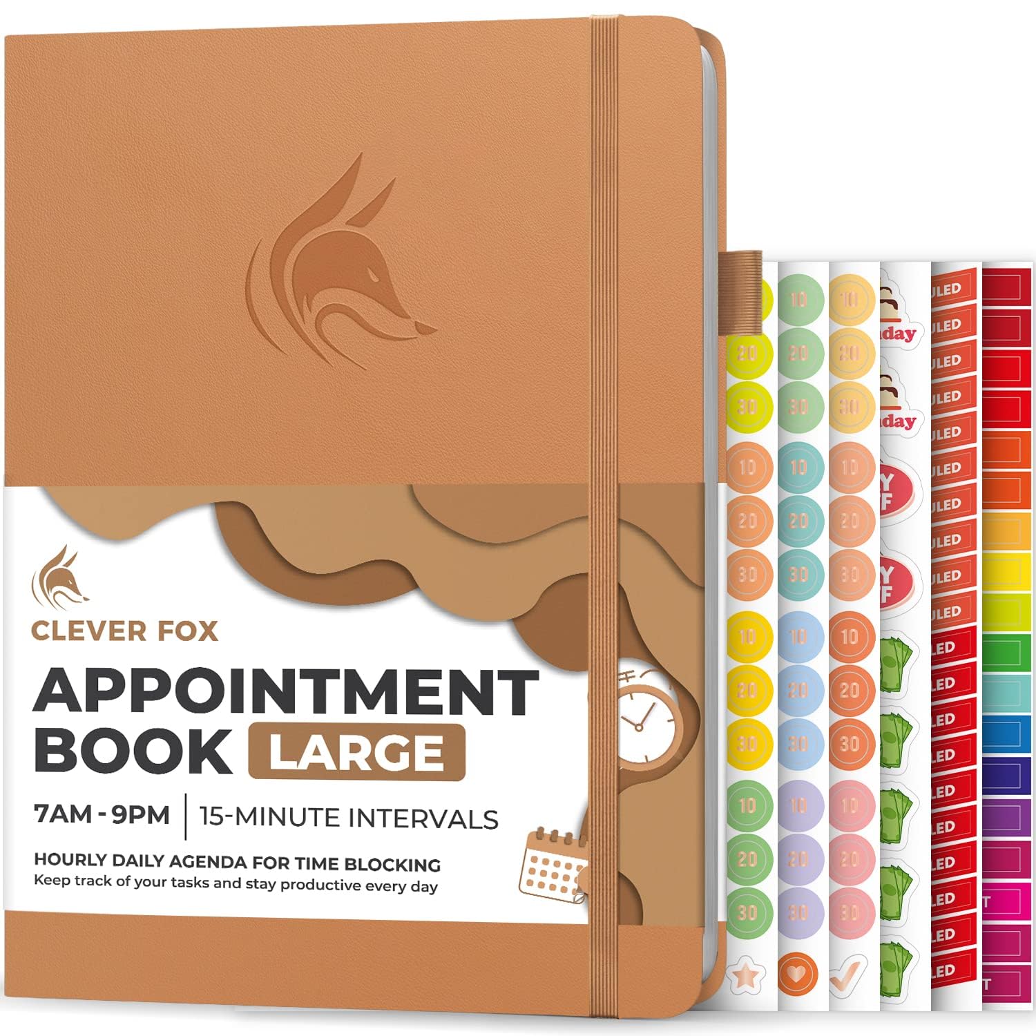 Clever Fox Appointment Book – Hourly Schedule Planner with 15-Minute Increments – Time Box Planner for Daily Work & To-Dos – Weekly & Monthly Spreads, Undated, Hardcover, A4 size, (Sandstone) — image 1