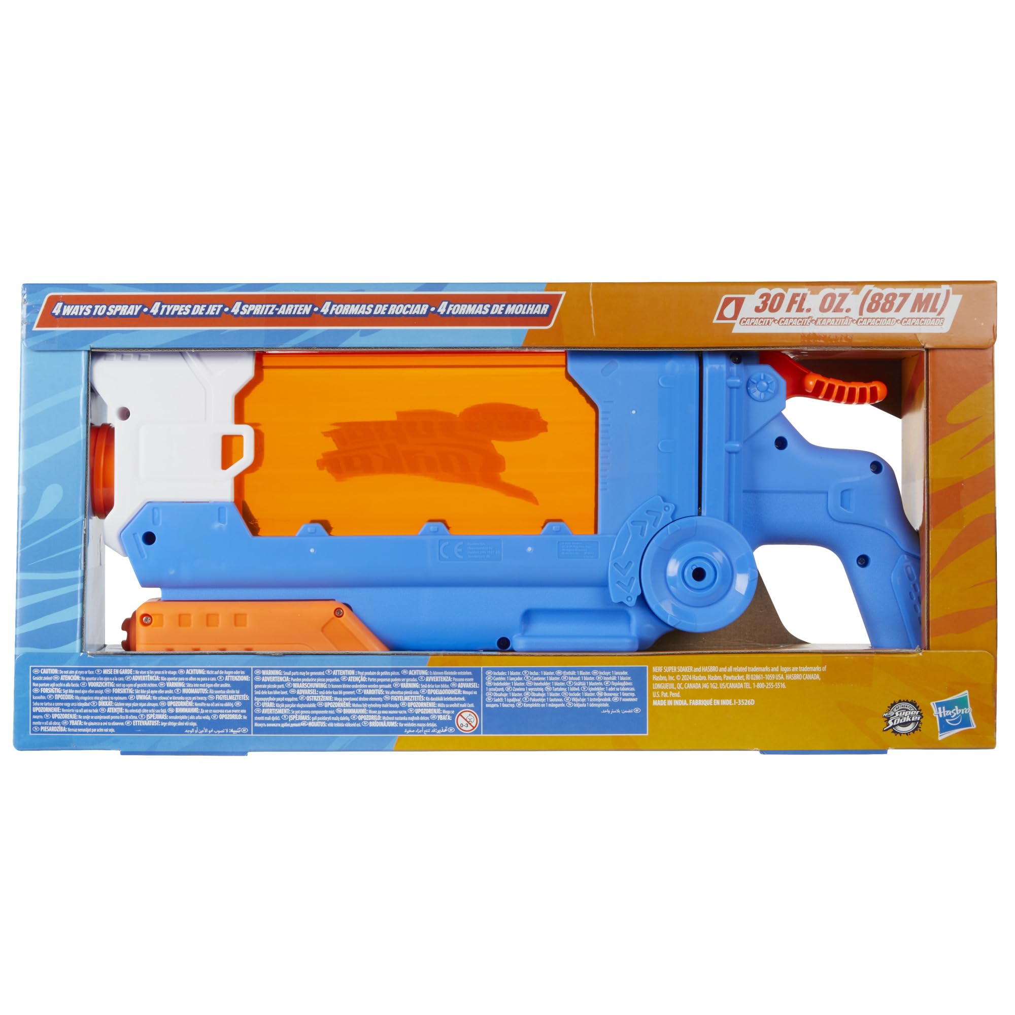 Nerf Super Soaker Flip Fill Water Blaster, 4 Spray Styles, Fast Fill, 30 Fluid Ounce Tank, Water Toys for 6 Year Old Boys & Girls & Up