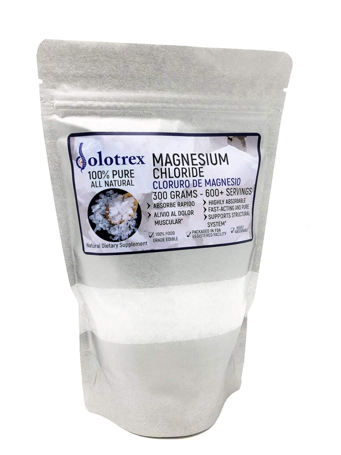 Cloruro de Magnesio 100% Pure Magnesium Chloride Food Grade 300 Grams Edible Magnesium Highly...