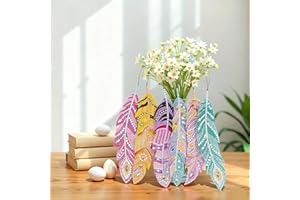 6 PCS Diamond Art Bookmarks,Crystal Rhinestone Painting Kits with Feather Patterns for Home Office and School Reading