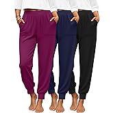 Yearntown 3 Pack Women's Lounge Joggers High Waist Yoga Pants Athletic Workout Pajama Comfy Tapered Sweatpants with Pockets
