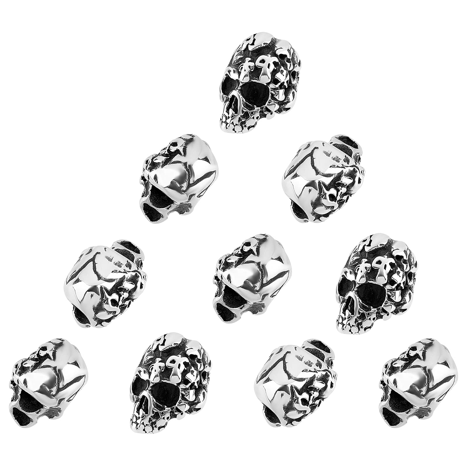 UNICRAFTALE 10pcs 4mm Stainless Steel Skull Beads Antique Silver Spacer Beads Great DIY Accessories for Halloween Necklace Bracelets Earrings Jewelry Making 11mm x 15.5mm x 11.5mm