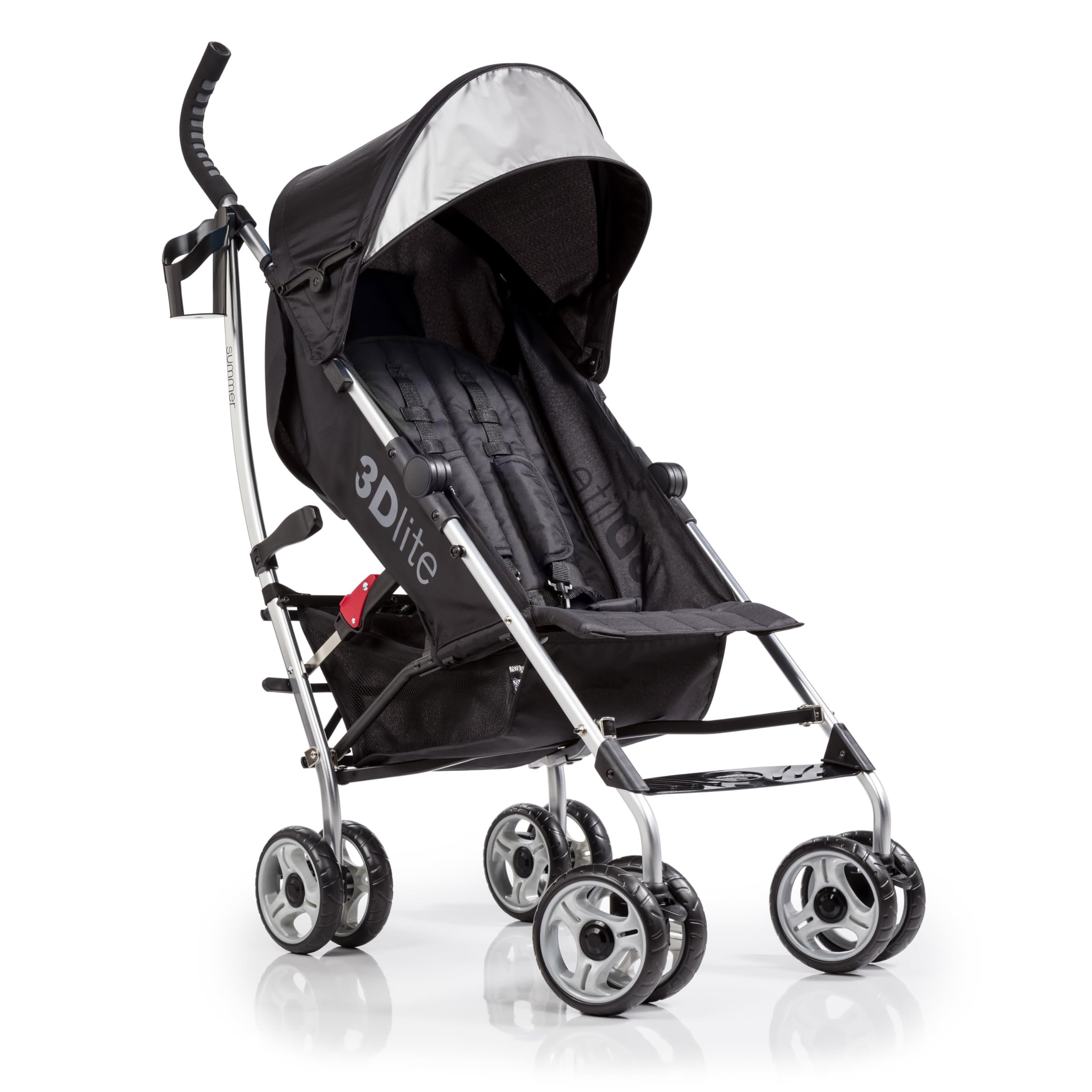 Bright Starts 3Dlite Convenience Stroller, Black - Lightweight Stroller, Large Seat Area, Mesh Siding, 4 Position Recline, Extra Large Storage Basket, Infant Stroller for Travel