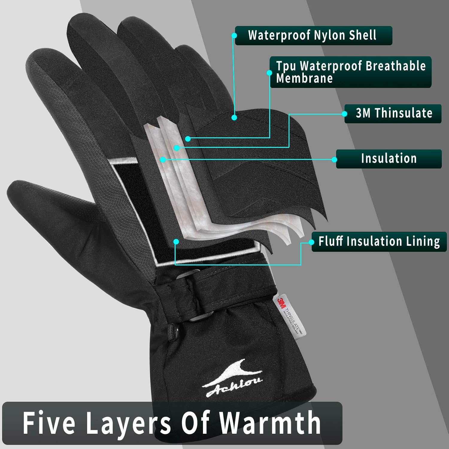 Achiou Ski Snow Gloves Winter Warm 3M Thinsulate Waterproof Touchscreen Men Women : Clothing