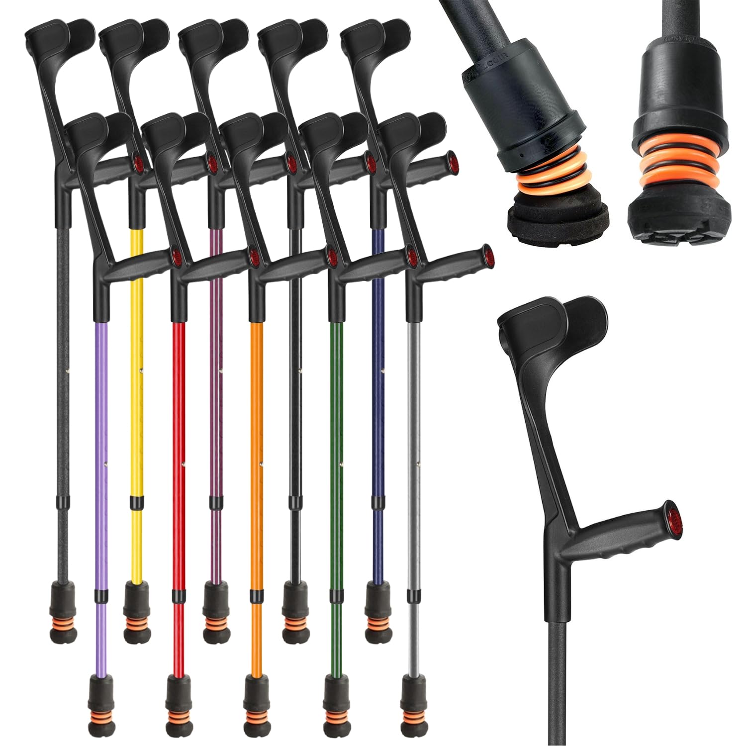 Flexyfoot Shock Absorbing Soft Grip Adjustable Crutch - Single - Black | Improve Safety, Improve Comfort, Improve Grip, Reduce Shocks & Jarring