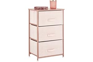 mDesign Steel Top and Frame Storage Dresser Tower Unit with 3 Removable Fabric Drawers for Bedroom, Living Room, or Bathroom - Holds Clothes, Accessories, Lido Collection - Light Pink/Rose Gold