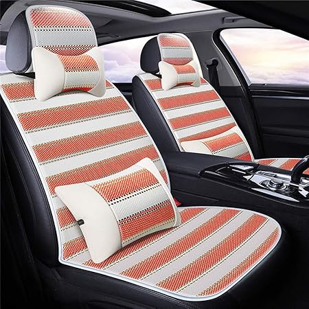 Amazon カーシートクッション 超薄型アイスシルク滑り止めカーシートクッションカーシートカバー車の内装 保護カーレザーシートカートラックsuvに適合 Deluxe Edition Orange シートクッション 車 バイク