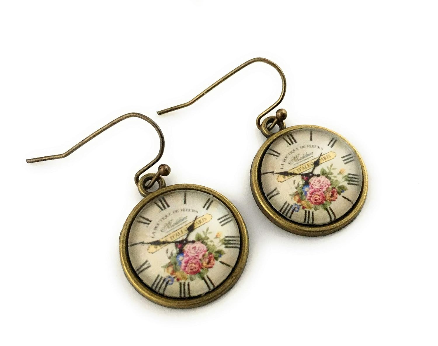 Vintage Style Clock Face Earrings Handmade Handmade