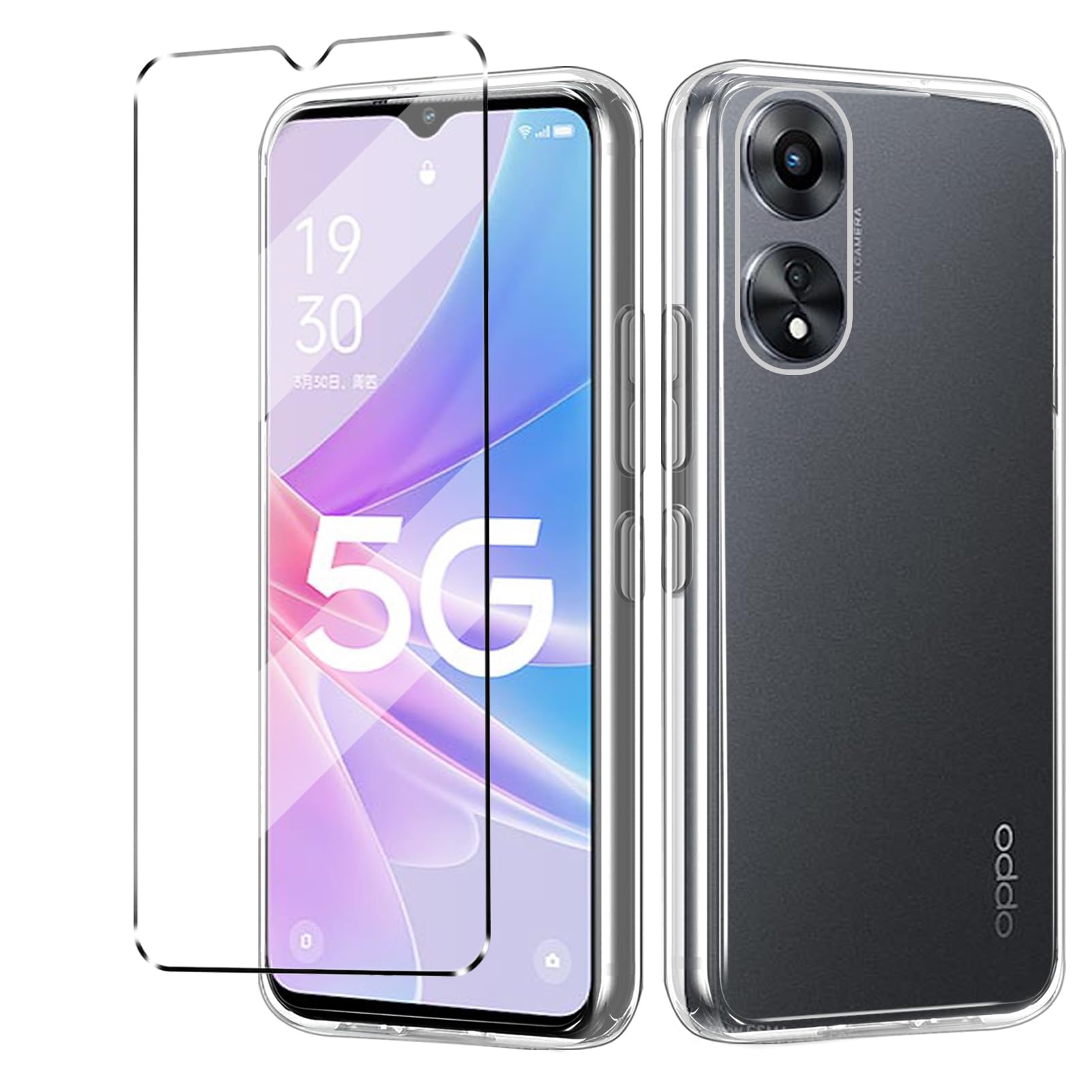 [2 in 1] Case Compatible with OPPO A78 5G Cover with 1 Pack Tempered Glass Screen Protector for OPPO A78 5G, Slim Fit Soft TPU Shockproof Anti-Scratch Phone Case Cover - Clear