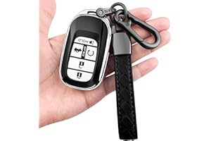 Sindeda for Honda Key fob Cover with Leather Keychain Soft TPU Full Cover Protection,for 2022 2023 2024 Civic Accord HR-V Pilot CR-V,5 Buttons Key Fob Shell (Silver)