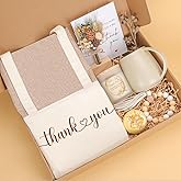 Thank You Gift for Women ,Appreciation Gift Set with Canvas Tote Bag, Ceramic Mug, Scented Candle, Bath Bomb, Dried Flower Card & Keychain , Relaxing Gifts for Her, Friends, Teachers, Coworkers
