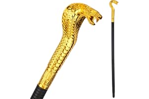 VESIL Egyptian Costume Accessories Snake Staff, 32" Jafar Staff, Egyptian Accessories Halloween Cane, Cobra Commander Costume Staff, Snake Accessories Wizard Warlock Magic Pimp Cane for Adults, Gold