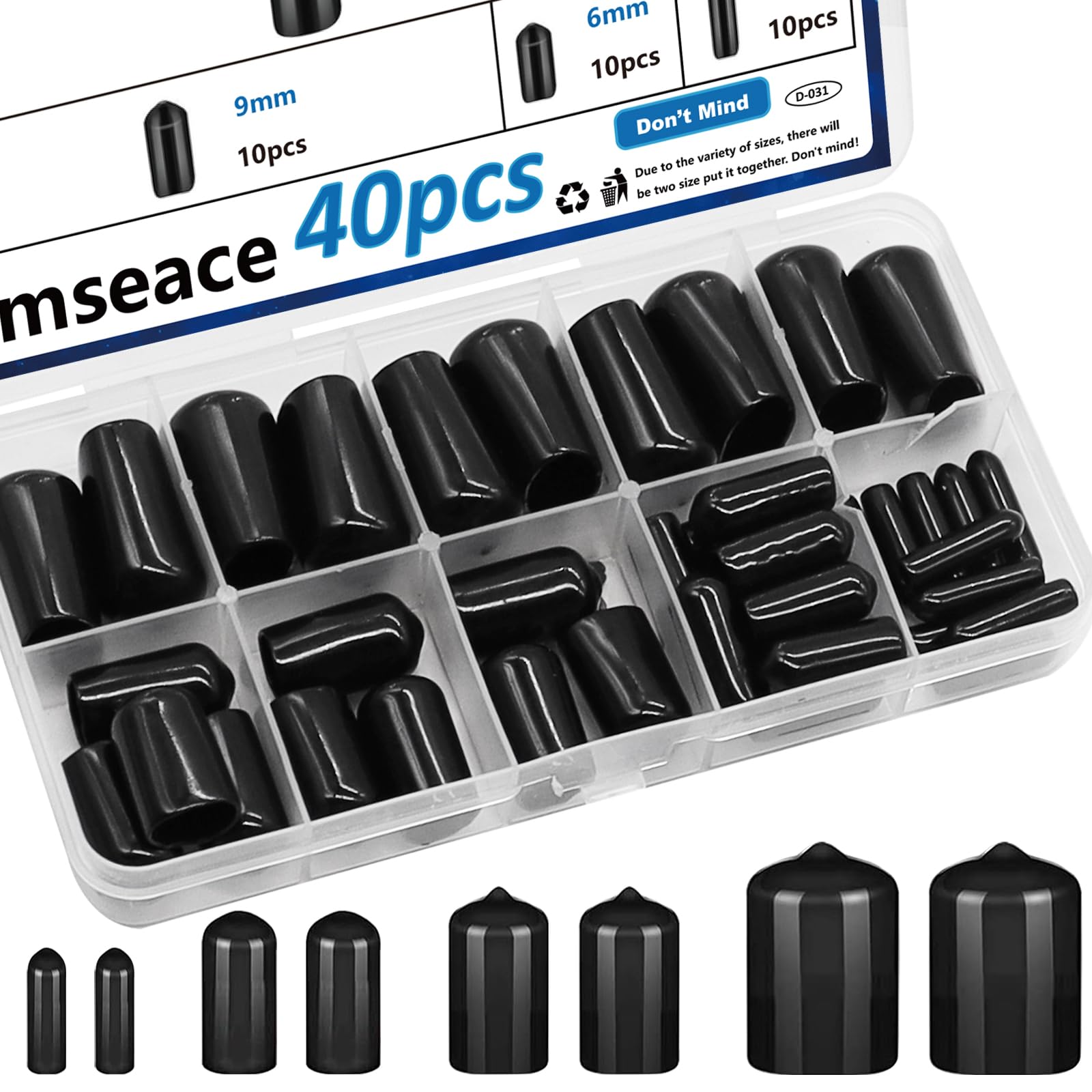 Photo 1 of smseace 40pcs Rubber End Caps - 4 Sizes (1/8", "1/4", "3/8", "1/2 Inch) Black Vinyl Round Rubber Tip Caps for Bolts & Screws