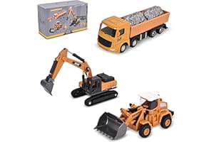 Unimoly Alloy Mini Construction Vehicles, 3Pcs Die-cast Metal Toy Set with Pull Back Action - Excavator, Dump Truck, Bulldozer for Toddlers & Kids 3 4 5 6 7 Years Old Boys Toys