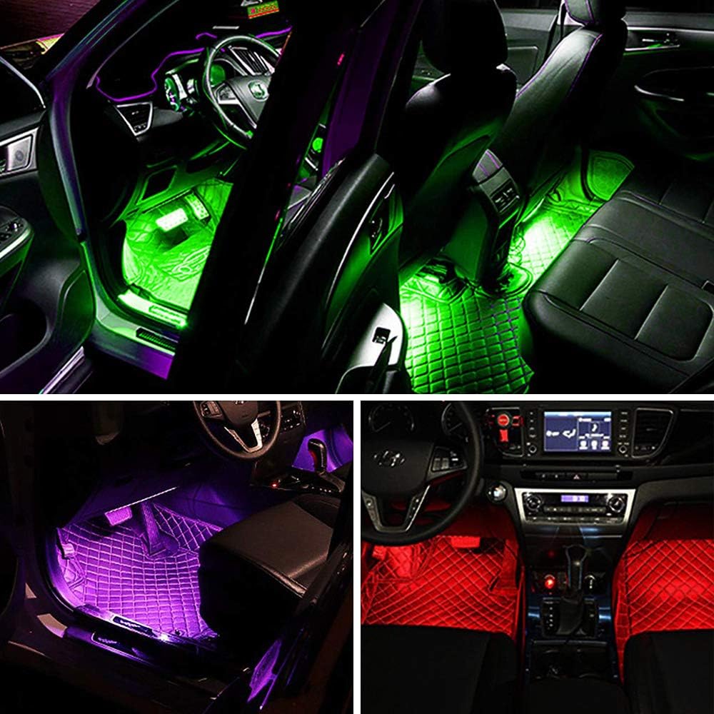 Car Interior Lights - Waterproof Car LED Lights 4pcs 48 LED App Control and Remote Control Car Atmosphere Lights, DIY Multi Color Music Sound-activated Car Lighting Kit Suitable for Various Cars: Automotive
