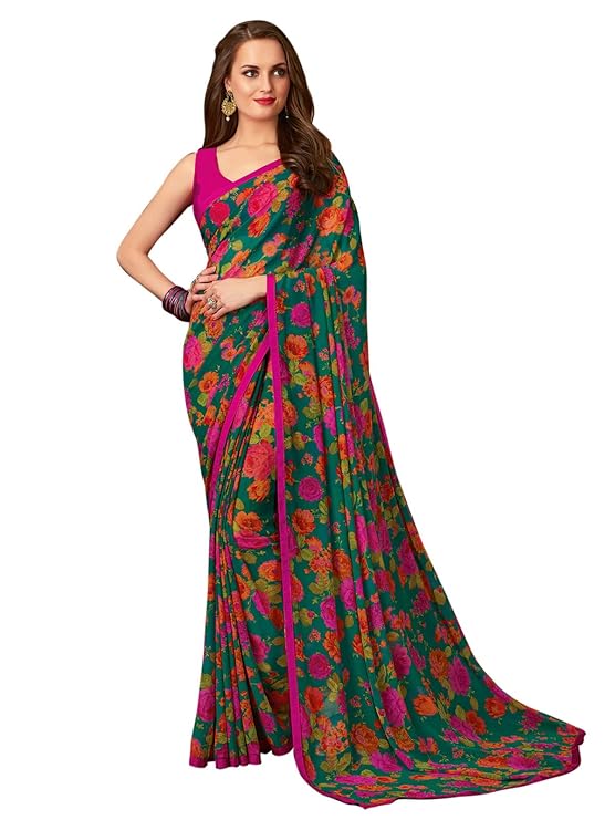 Women's Floral Printed Chiffon Saree with Blouse