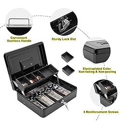 Polspag Cash Box with Lock and 2 Keys, Large Cash