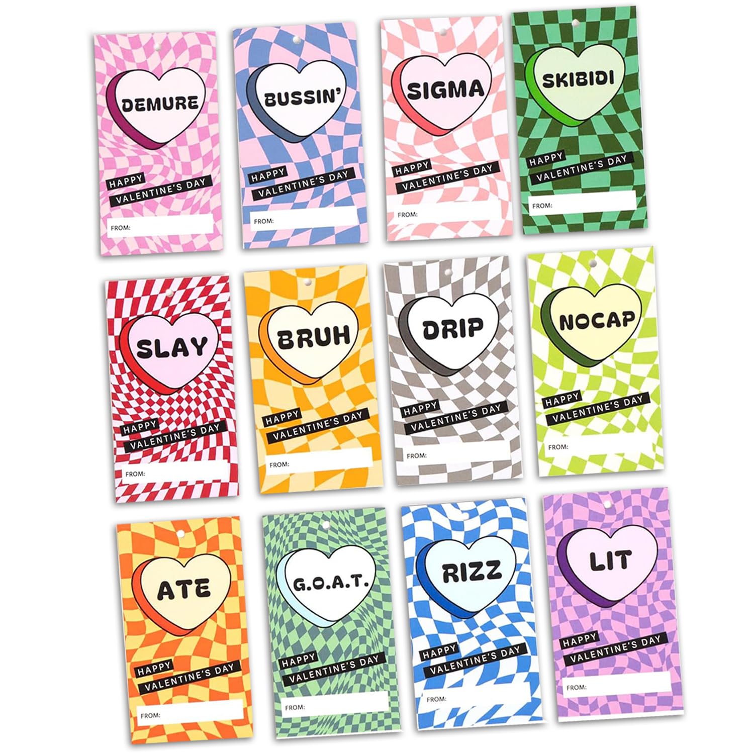 Photo 1 of 24Pcs Candy Hearts Slang Words Valentine's Day Cards for School, Gen Alpha Kids, Teens, Tweens, Bulk Valentines Day Gifts, Bulk Valentines Day Gifts