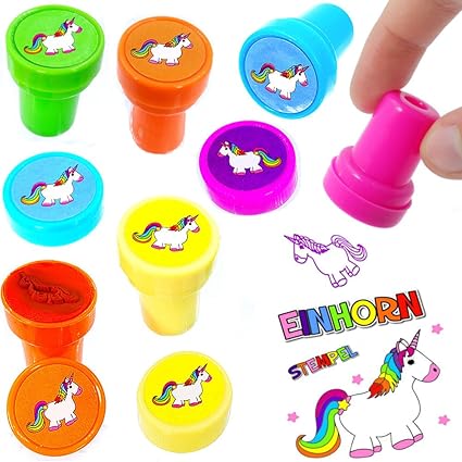 German Trendseller® - 12 x Magische Einhorn Stempel Regenbogen ? Multicolor ? Mitgebsel ? Kindergeburtstag ? 12 Stück