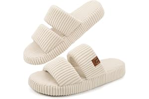 LongBay Slippers for Women Memory Foam Open Toe Slide Indoor House Shoes Slip On Bedroom Comfy Gift