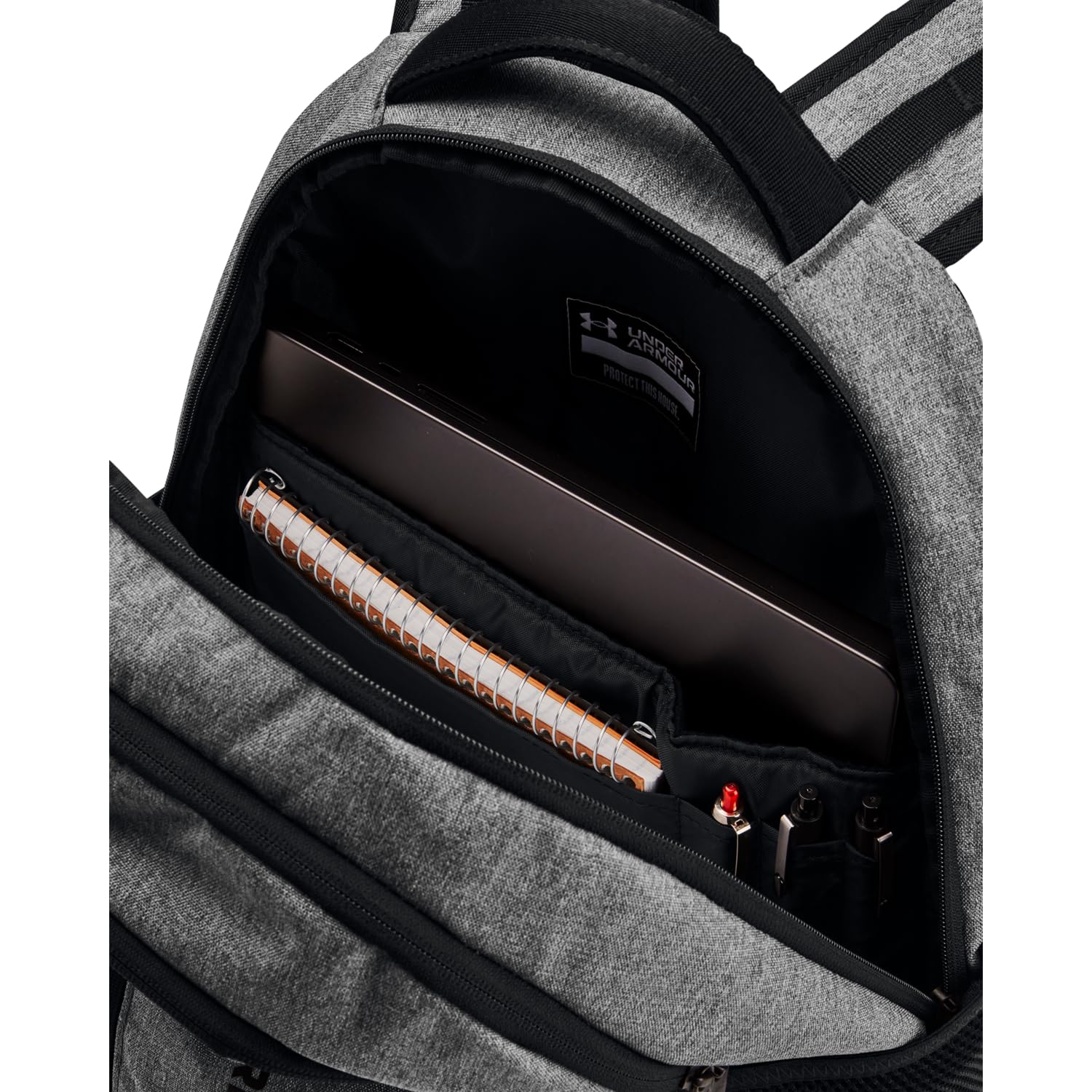Under Armour Unisex-Adult Hustle 6.0 Backpack, (026) Castlerock Full Heather/Black/Black, One Size Fits Most
