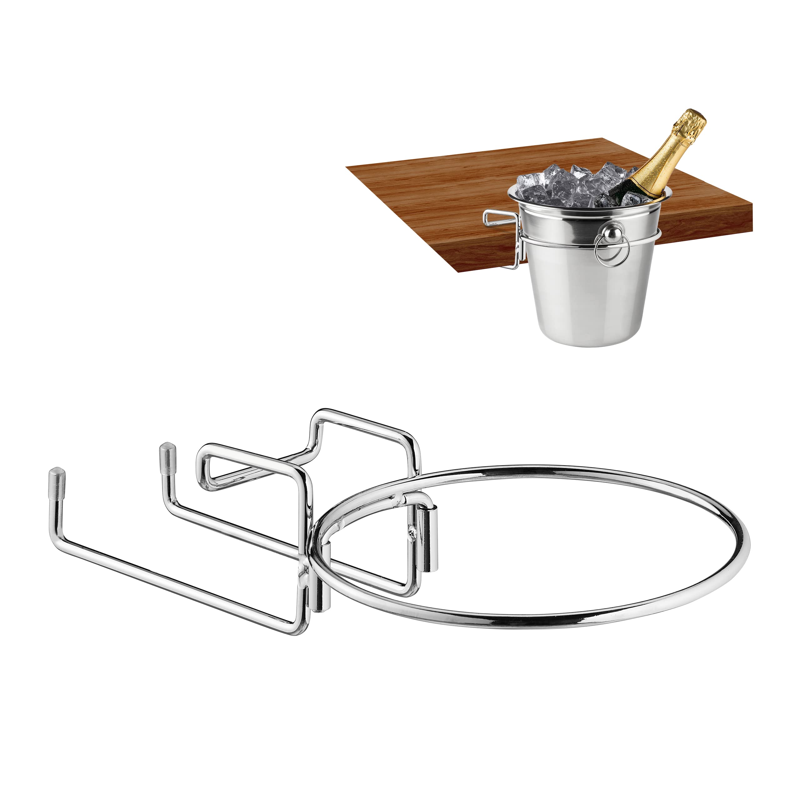 Relaxdays Champagne Cooler Champagne Holder, Cold Wine Bottle Holder for Table 18 m Ø, Space Saving, for Cava, Iron, Silver