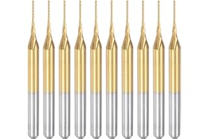 uxcell 10Pcs 0.6mm Titanium Coat Carbide End Mill Engraving Milling Cutter CNC Router Bits for PCB Machine, 1/8" Shank