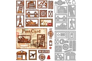 MAYJOYDIY Matrices de découpe en métal pour timbres de voyage - Bâtiments célèbres - Pochoirs en acier au carbone pour la fab