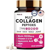 Multi Collagen Peptides Capsules - Collagen for Women with Biotin 10000mcg | Type I II III V X, Hyaluronic Acid, Vitamin E &amp; D3, MSM, Hydrolyzed Collagen Supplements for Skin, Hair, Nails - 120 Caps
