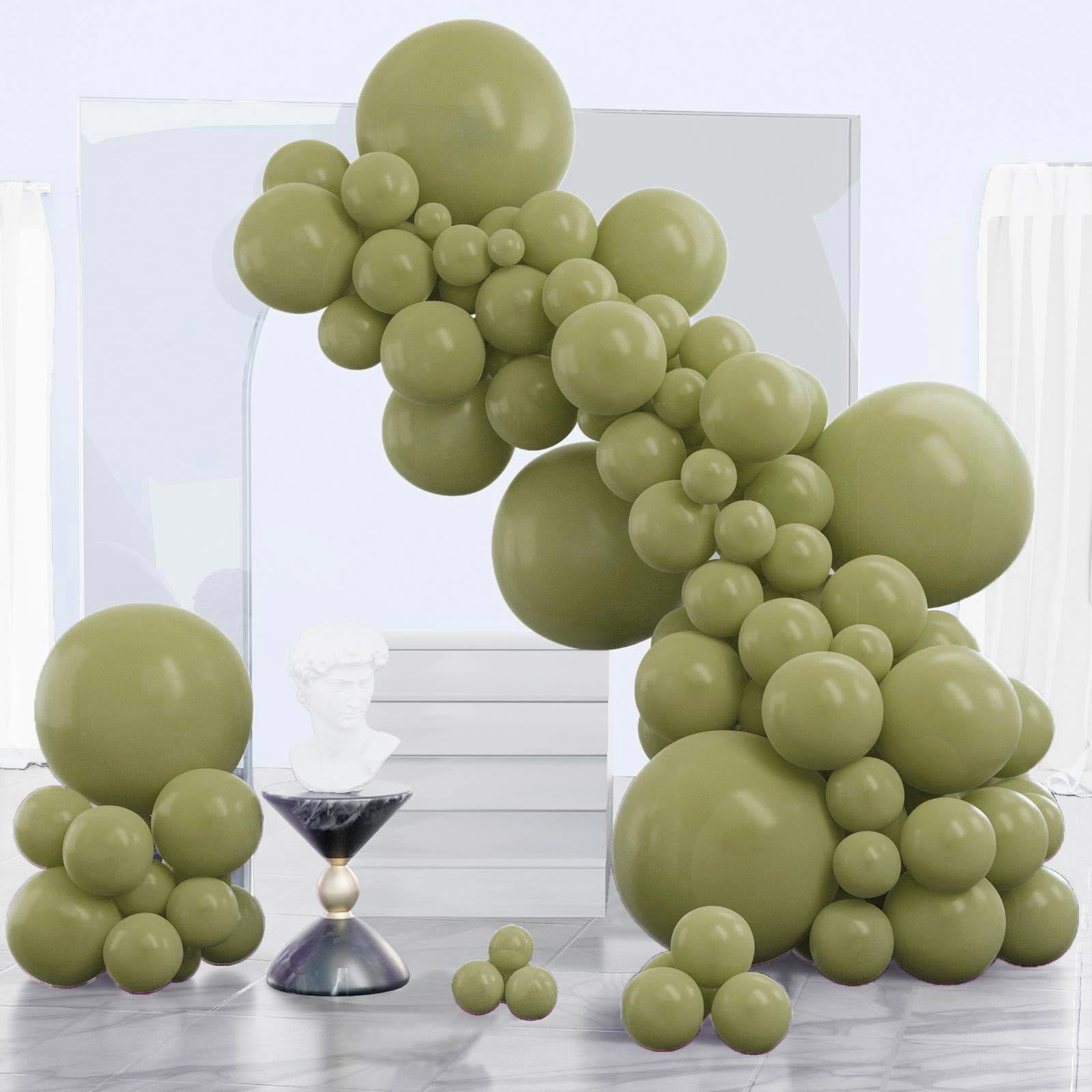 Photo 1 of PartyWoo Sage Green Balloons 140pcs Different Sizes of 18 12 10 5 Inch Olive Boho Green Latex Balloon Arch Kit for Wedding Birthday Dinosaur Jungle Golf Football Theme Party Decorations Green-F11