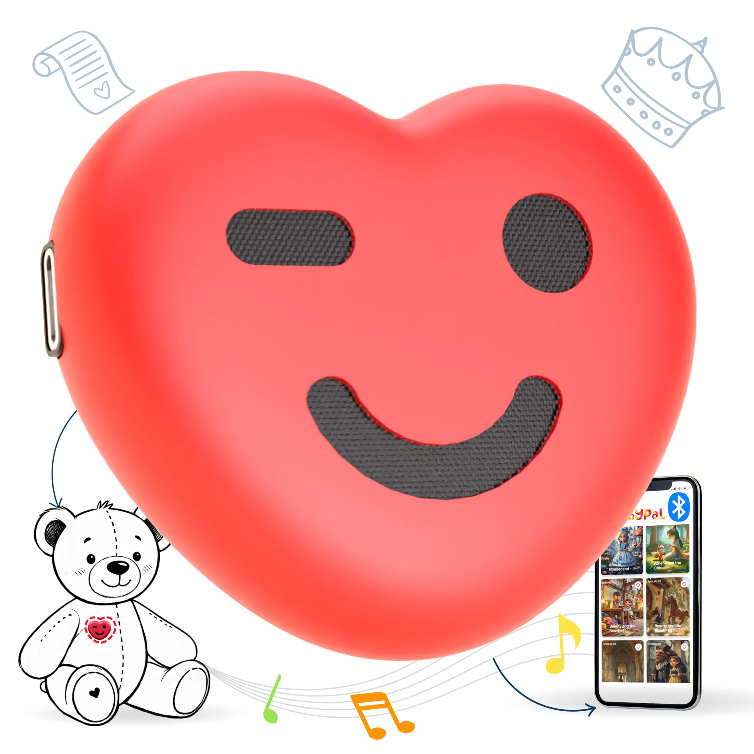 ToyPal – AI Storytelling & Music Player for Kids | Bluetooth Soft Toy Attachment | 500+ FREE Personalized Audio Stories | Portable, Screen-Free Speaker | Kids Bedtime & Learning Companion