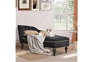 Polibi 58'' Small Chaise Lounge Chair with Nailheaded, Modern Tufted Velvet Lounger for Living Room or Office, Sleeper Lounge Sofa/Black