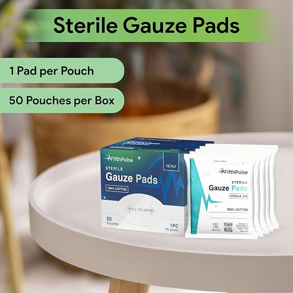 FIFTHPULSE STERILE GAUZE PADS 3″ X 3″ INDIVIDUALLY PACKED POUCHES, 100% COTTON – 50-PACK