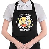 HUGANE Funny Gothic Skeleton Baking Apron with Pockets, Funny Baking Gifts, Having a Mental Bake Down Waterproof Adjustable Cooking Apron for Kitchen Dishwashing Grilling