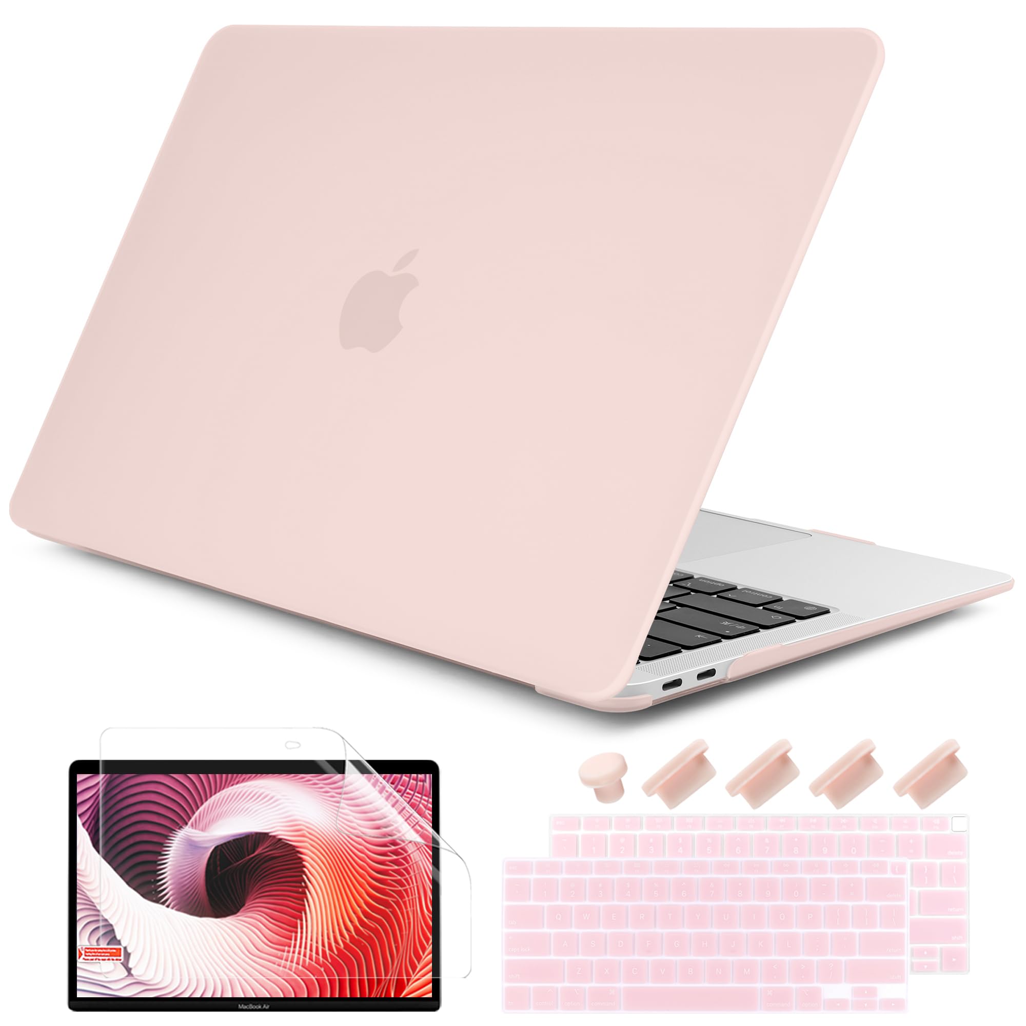 Photo 1 of DONGKE for MacBook Air 13 inch Case 2021 2020 2019 2018 Release A2337 M1 A2179 A1932, Plastic Hard Shell Case & Keyboard Cover Compatible with MacBook Air 13 inch Retina Fits Touch ID, Chalk Pink