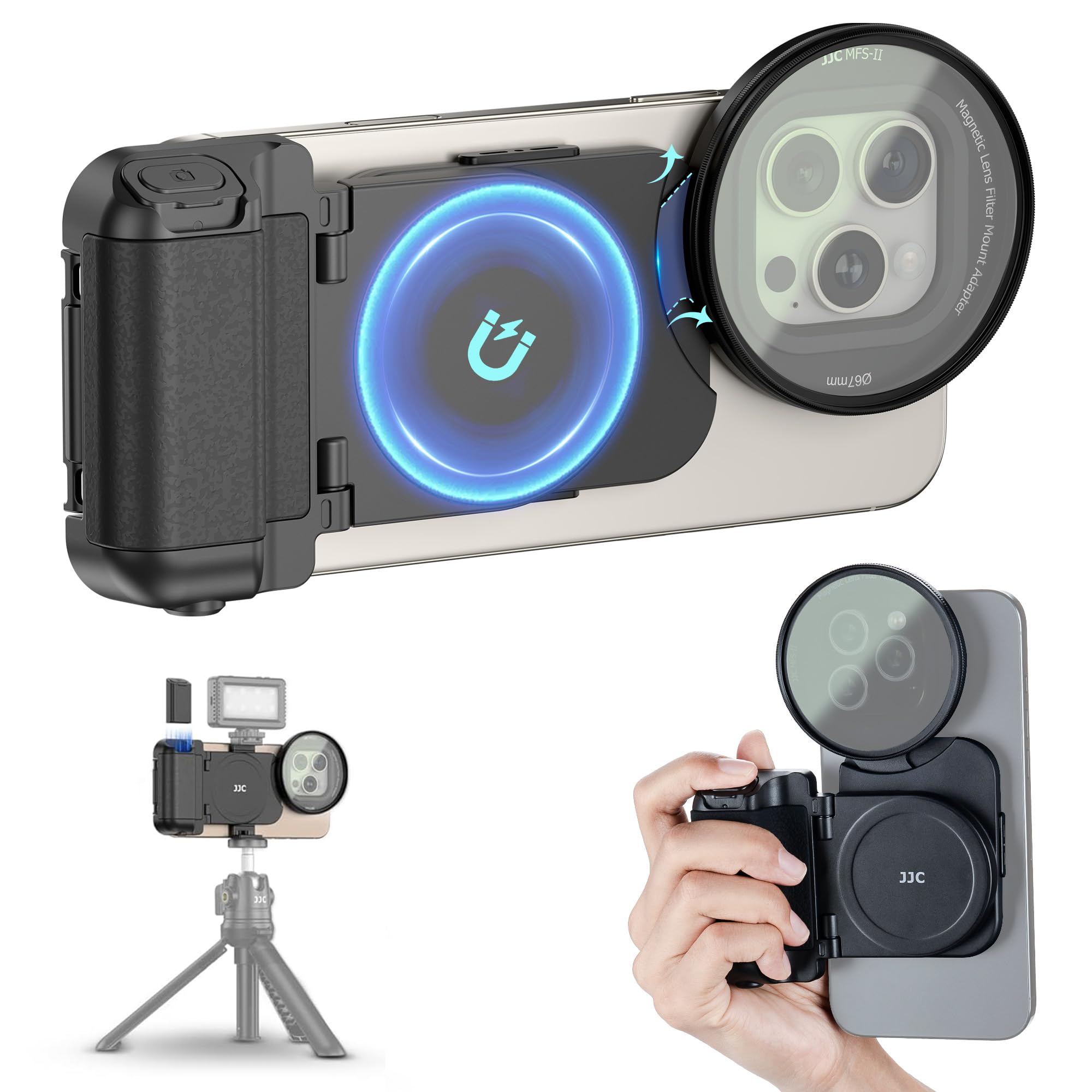 Photo 1 of (1+1) 67mm Magnetic Phone Lens Filter Adapter + Phone Snap Grip for iPhone 16 15 14 Pro/Pro Max Plus, Lens Filter Ring Adapter with 1/4-20" Screw & Cold Shoe Pull-Out to fit Pro Max