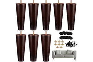 Ruisita 8 Pieces Furniture Couch Legs 6 Inch Round Solid Wood Sofa Legs with M8 T-Nuts Natural Wooden Couch Legs Replacement Leg for Armchair Cabinet Chair Footstool, Mid Century Modern Dresser, Brown