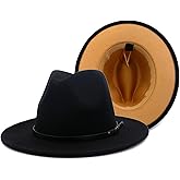 Gossifan Wide Brim Fedora Felt Panama Hat with Belt Buckle