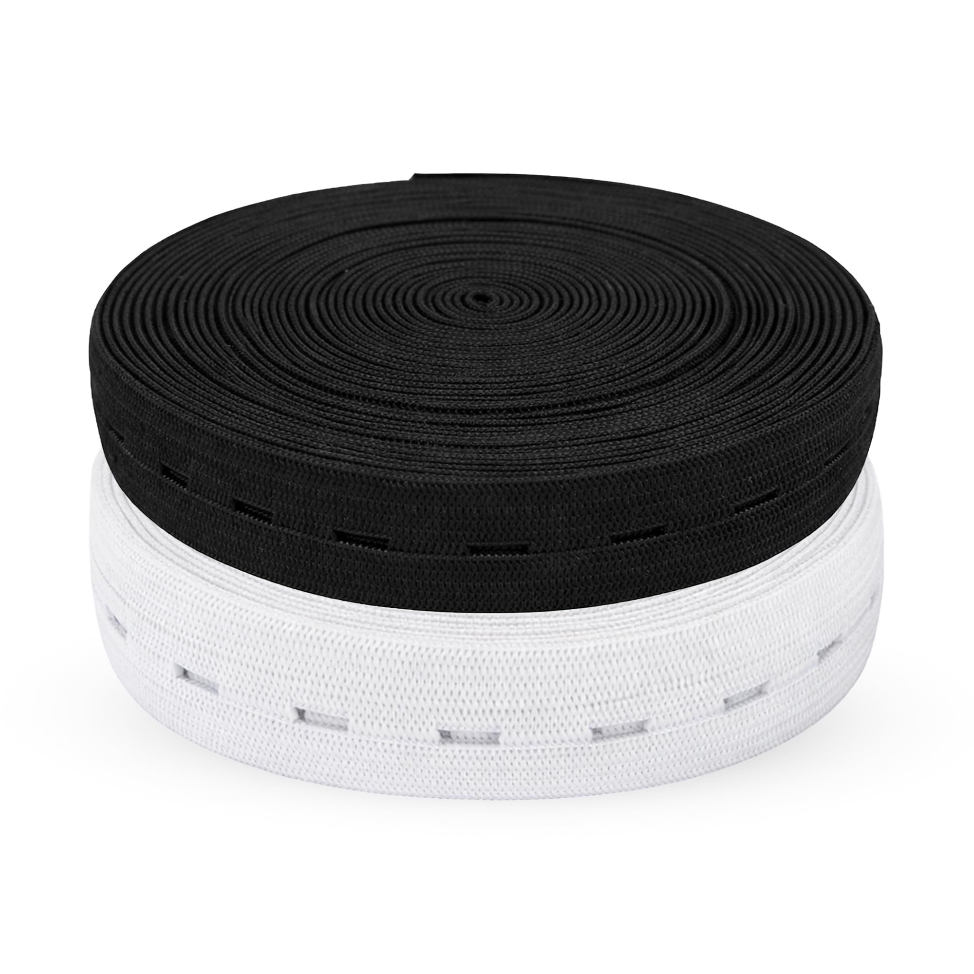 WedDecor 20mm (3/4 Inch) Wide Buttonhole Elastic, Heavy Duty Elastic Bands with Buttonhole for Sewing, Trouser Adjustment, Cloths, Waist Band, & DIY Projects, Black & White, Pack of 2 (Each 5 Metres)