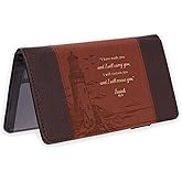 Christian Art Gifts Premium Vegan Leather Scripture Checkbook Cover for Men & Women: I Will Carry You Bible Verse, Debossed Scenic Lighthouse, Duplicate Checks, ID Card Slots, Pen Loop, Brown & Gold