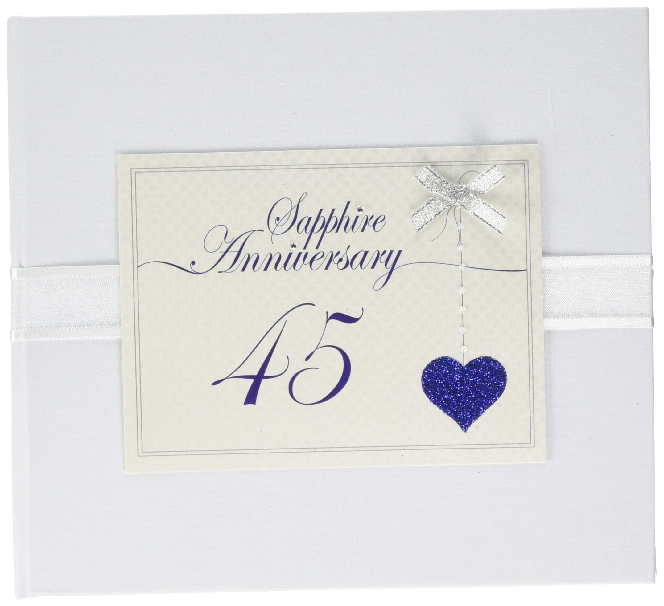 White Cotton Cards 45th Anniversary Sparkling Love Heart Design, Guest Book (LLA45G)